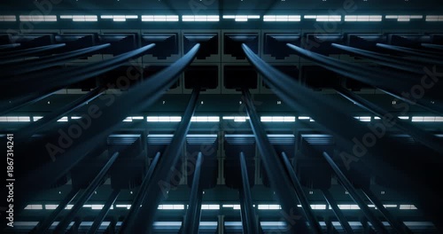 Wired network connection with ethernet cables and router indicator LEDs. Perfect Loop.