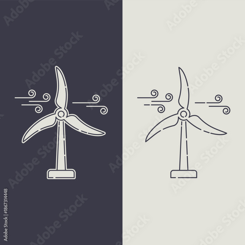 Silhouette illustration of wind turbines with two different styles. Environmentally friendly technology. Vector illustration.