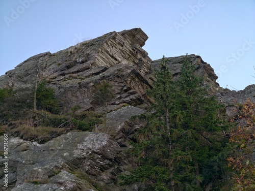 Εκτύπωση καμβά distinct rocky ridge with pine, cliffside stratification featuring lone pine ami