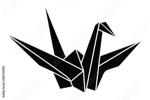 Origami crane silhouette vector illustration on white background