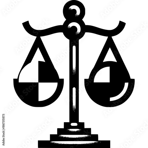 Balance Scales Icon: A stylized, black and white depiction of balance scales, symbolizing justice, law, and fairness.