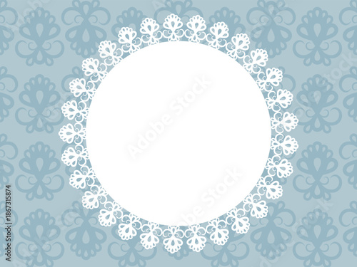 円形のレースフレーム背景　ブルー