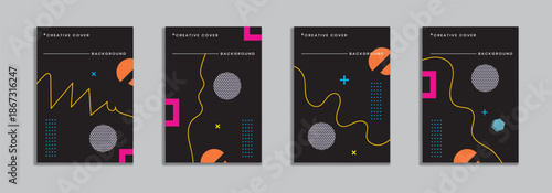 Abstract Geometric Book Cover: This captivating image showcases four stylish book covers, each a canvas of modern design. Dynamic shapes and lines.