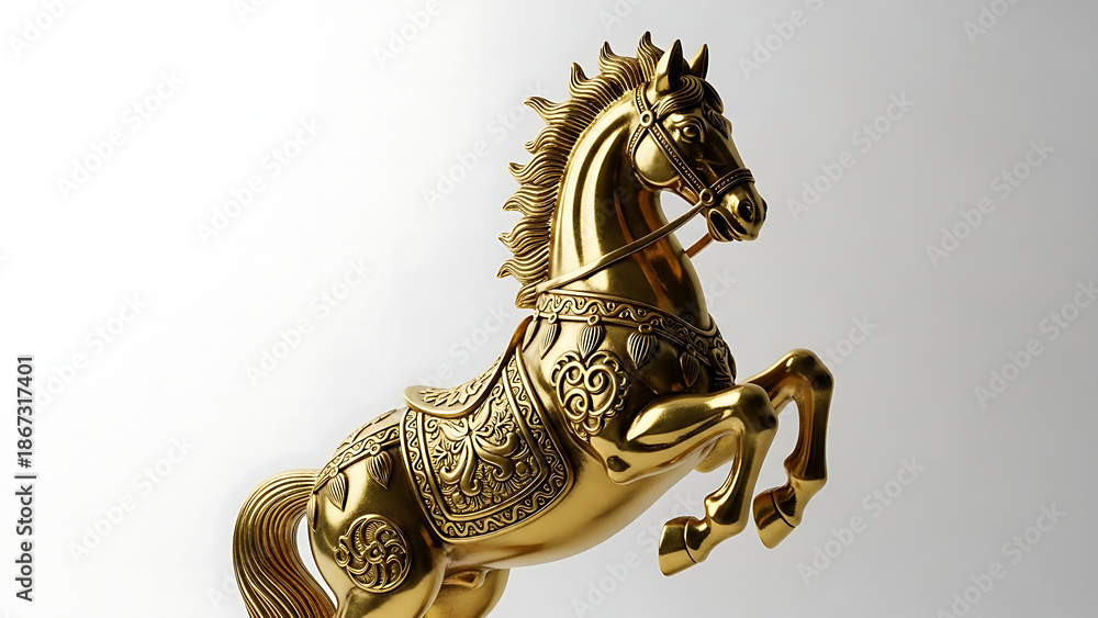 Fototapeta premium Golden Horse Statue with Intricate Details Symbolizing Power and Elegance