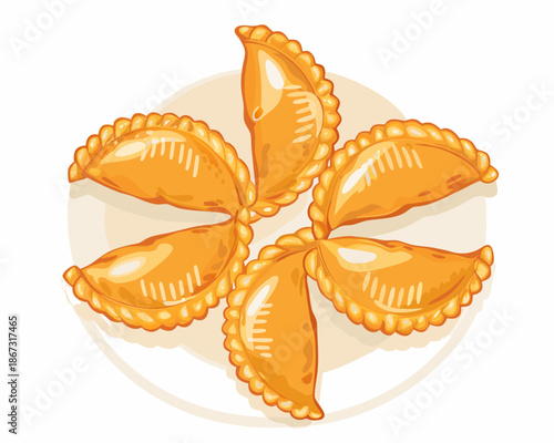 A delightful arrangement of golden crispy thai curry puffs on a light background