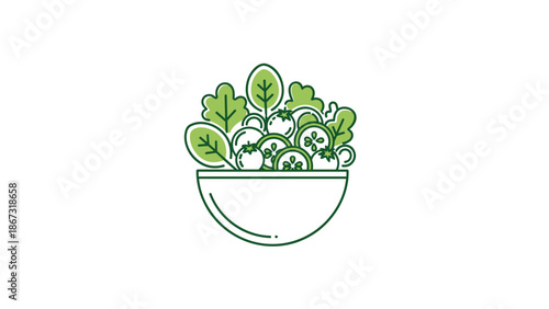 A simple illustration of a bowl filled with fresh green plants and leaves
