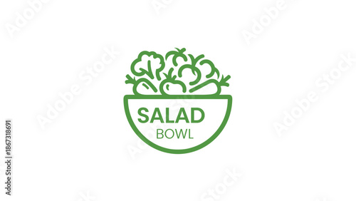 A green illustration of a salad bowl with fresh vegetables from a direct viewpoint