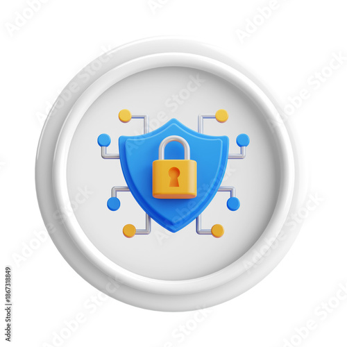 Digital network security shield and padlock icon button