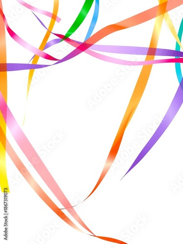 Vibrant rainbow streamers flowing against a stark white background, suggesting pure fun and merriment,  joyful,  playful