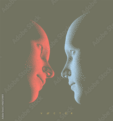 Dialogue, contact, conversational exchange between two individuals. People talk face to face. 3D vector Illustration for advertising, marketing or presentation.