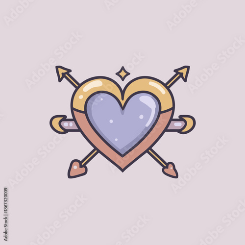 Cupid heart icon pierced with arrows representing romance attraction and valentines day love in cute pastel style