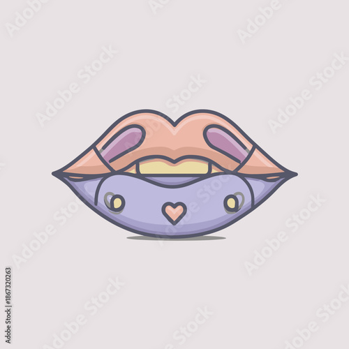 Playful pastel lips illustration with heart detail symbolizing love flirt and romance