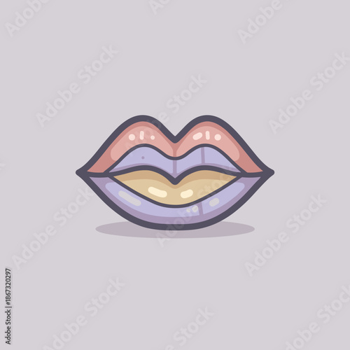 Glossy pastel lips icon with soft highlights, symbolizing beauty, kiss and romantic expression