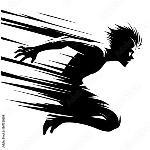 Black and White Vector Angry Boy Jumping in Frustration