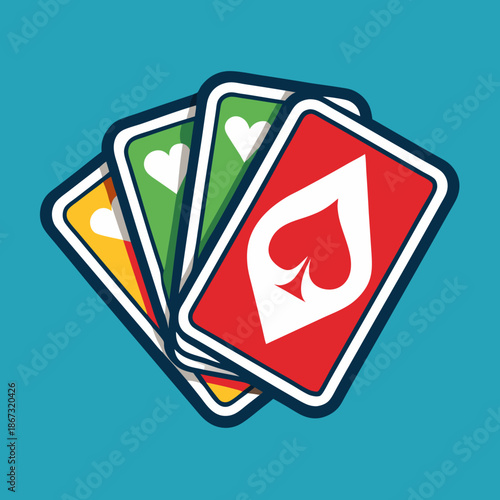 Monochrome rendition of overlapping playing cards with hearts and spades symbol