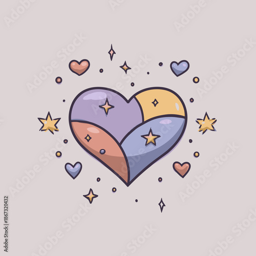 Romantic heart illustration with stars and sparkles in pastel colors symbolizing love magic and dreams