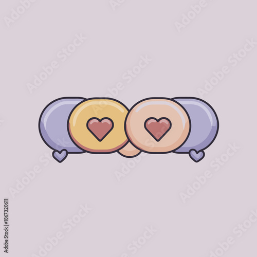 Cute pastel chat bubbles with heart symbols representing love connection and romantic communication concept