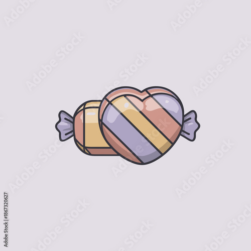 Heart shaped candy illustration in pastel tones representing romance sweetness and valentine celebration