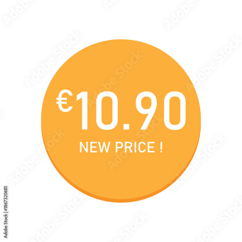 Orange circular new price promotion label with euro currency symbol