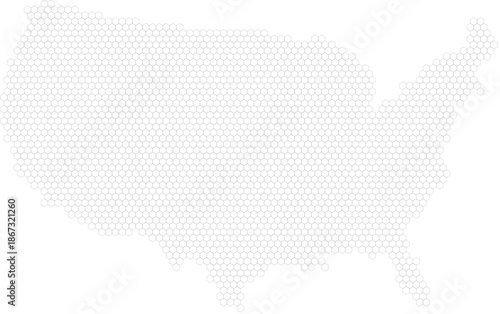 Contiguous United States – hexagonal grid vector map (Albers equal area conic projection, PPT-compatible & fully editable)
