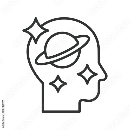 Imagination concept, icon in line design. imagination, creativity, mind, fantasy, idea, inspiration, thinking on white background vector. imagination editable stroke icon