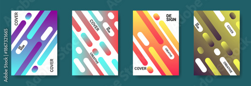 Geometric Patterned Covers: A series of vibrant abstract covers with diagonal stripes. Each cover radiates a spectrum of hues, perfect for print or digital usage. 