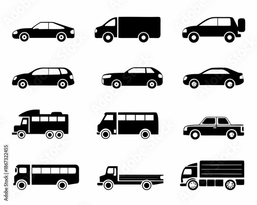 Black silhouette icons depicting various types of vehicles in a grid arrangement