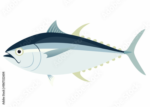 A detailed illustration of a bluefin tuna showcasing its streamlined body shape