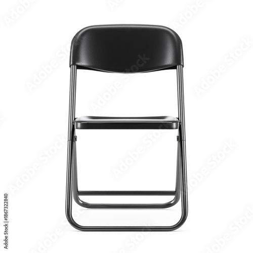 Black Metal Folding Chair – Front View on White Background.