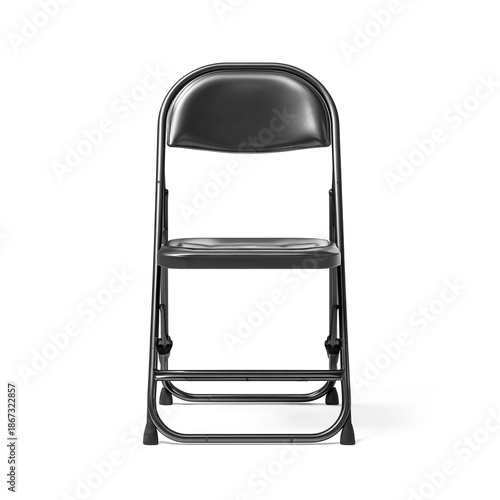 Black Metal Folding Chair – Front View on White Background.