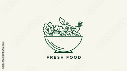 A bowl of fresh vegetables and fruits illustration on a clean white background