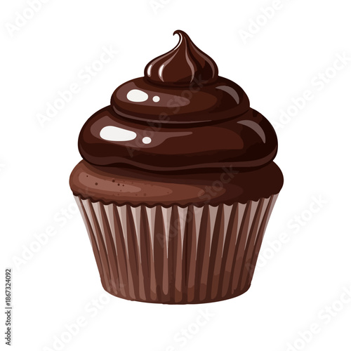 Chocolate Ganache Cupcake Vector Illustration