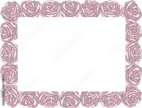 Different freehand drawn cartoon pink buds of roses with shadows. Flowers. Floral elements. Decorative frame. Vector illustration.
