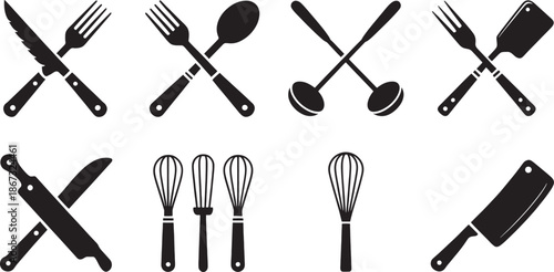 Professional chef tools and kitchenware silhouettes for culinary school and restaurant branding vector illustration