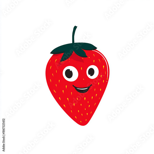 Happy Smiling Red Cartoon Strawberry Character Isolated on White Background made with generative AI