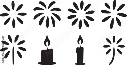 Candle and festive star silhouettes for celebration and spiritual event decoration vector illustration