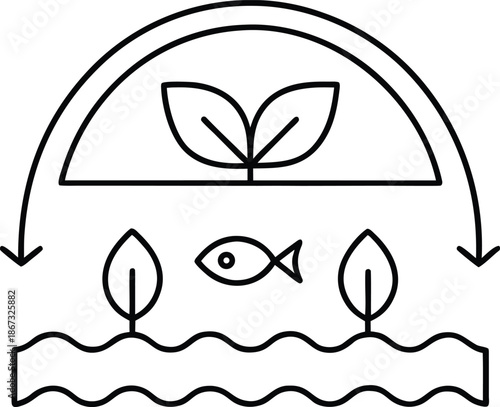oceanic permaculture line art vector illustration on transparent background