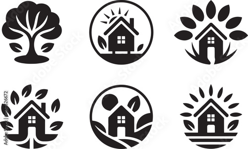 Green ecology and sustainable home icons set for environmental protection vector illustration