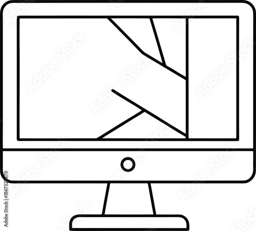 broken screen mended line art vector illustration on transparent background