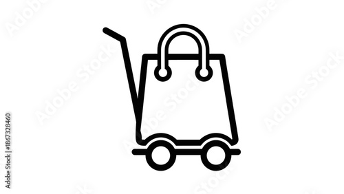 Shopping Bag on Wheels Icon for E-commerce Delivery and Logistics
