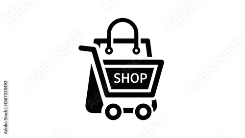 Shopping Cart and Bag with Shop Text Icon