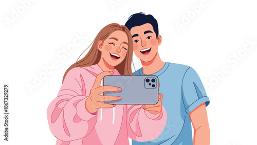 Young Couple Taking Selfie Together.