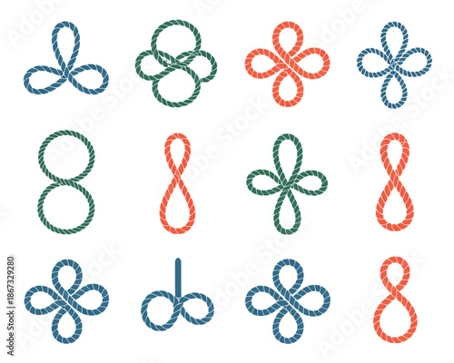 Collection of decorative rope knots forming abstract floral shapes