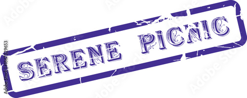 Vintage textured rubber stamp impression featuring Serene Picnic text for relaxing outdoor gatherings and dining