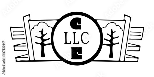 Black and white logo design featuring trees and LLC text  