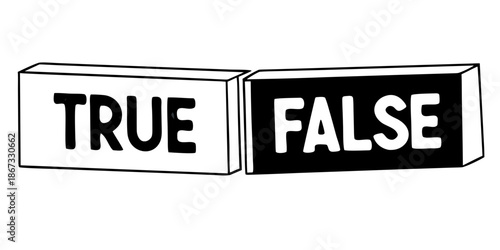 True and False statement blocks in black and white illustration  