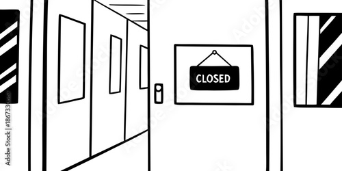 Closed door in corridor with signage and minimalistic design  