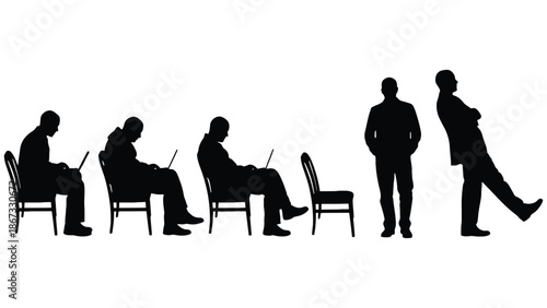 Silhouette figures demonstrating progression from focused work to relaxed posture