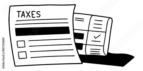 Tax documents with checklist and summary on white background  