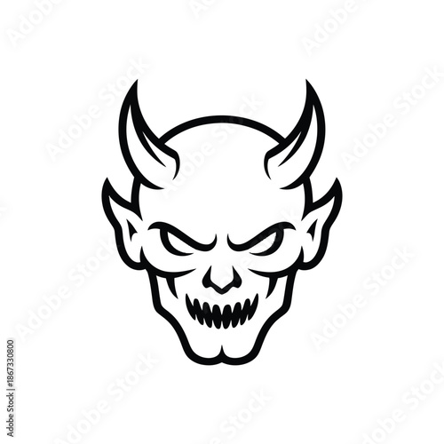Evil Demon Face with Horns and Sharp Teeth.